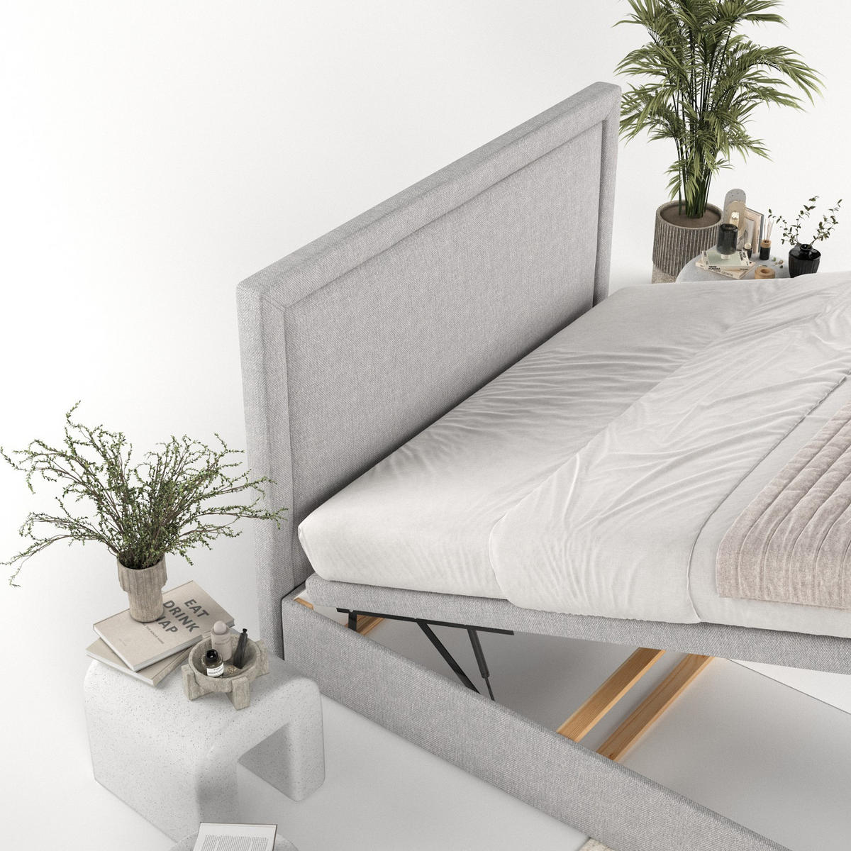 POLSTERBETT Salma mit Stauraum 140/200 cm Grau im Megan Stoff - Schwarz/Grau, Holz/Holzwerkstoff (140/200cm) - AltaBeds