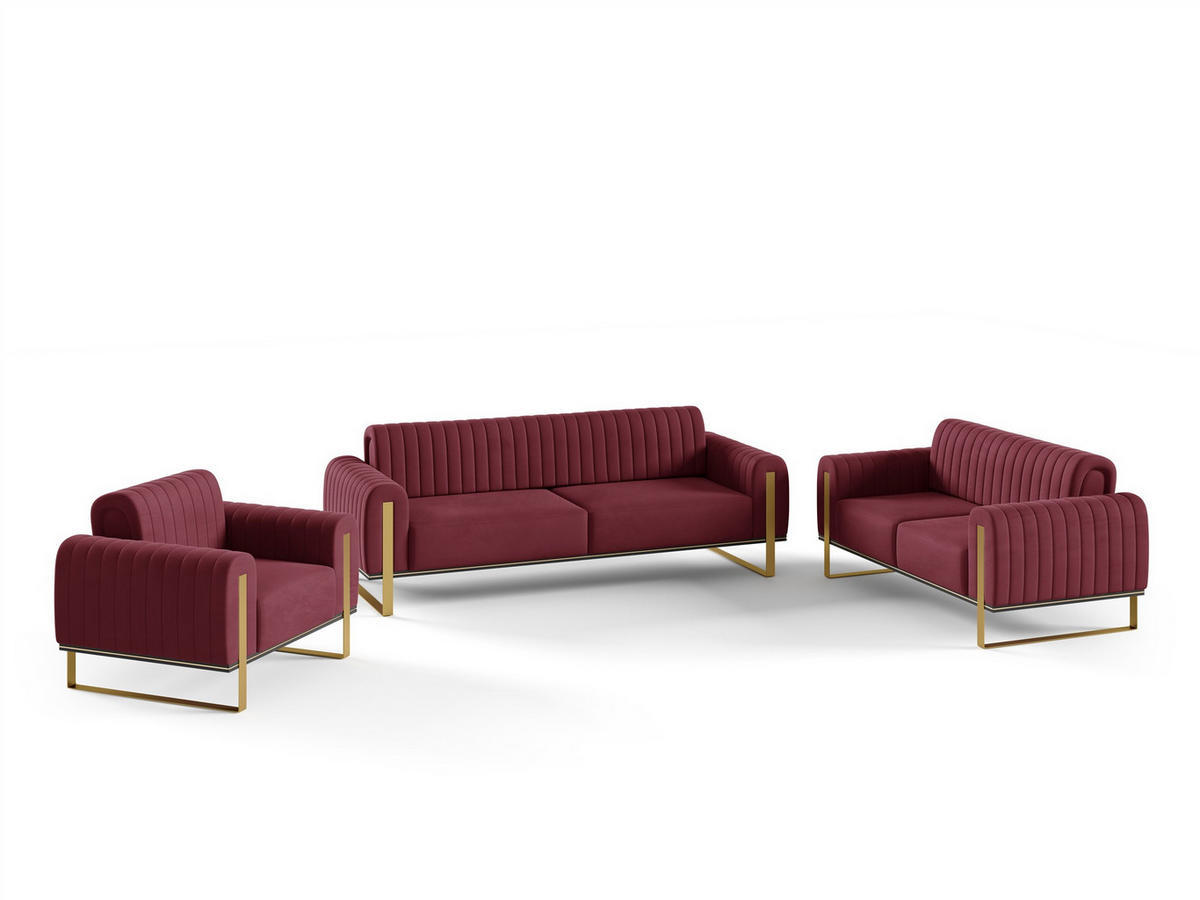 SOFASET Valerie 3-2-1 - Rot, Holzwerkstoff/Textil (228/79/90cm) - Fun Möbel