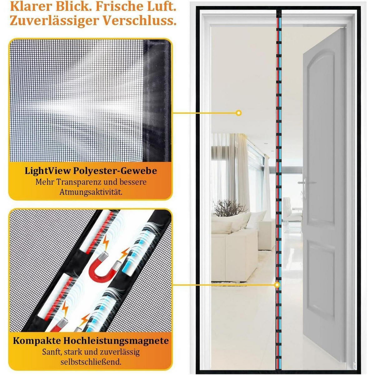 FLIEGENGITTER Tür mit Magnetvorhang, Insektenschutz schwarz - Schwarz, Textil (80/200/1cm)