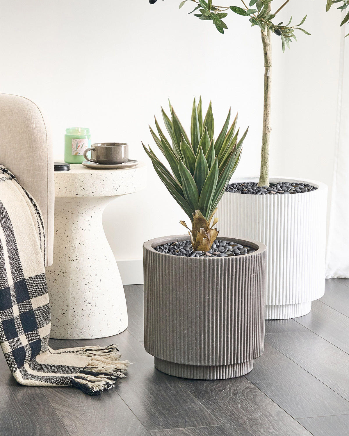 BLUMENTOPF Beige Daria - Beige, Naturmaterialien (30cm) - Beliani