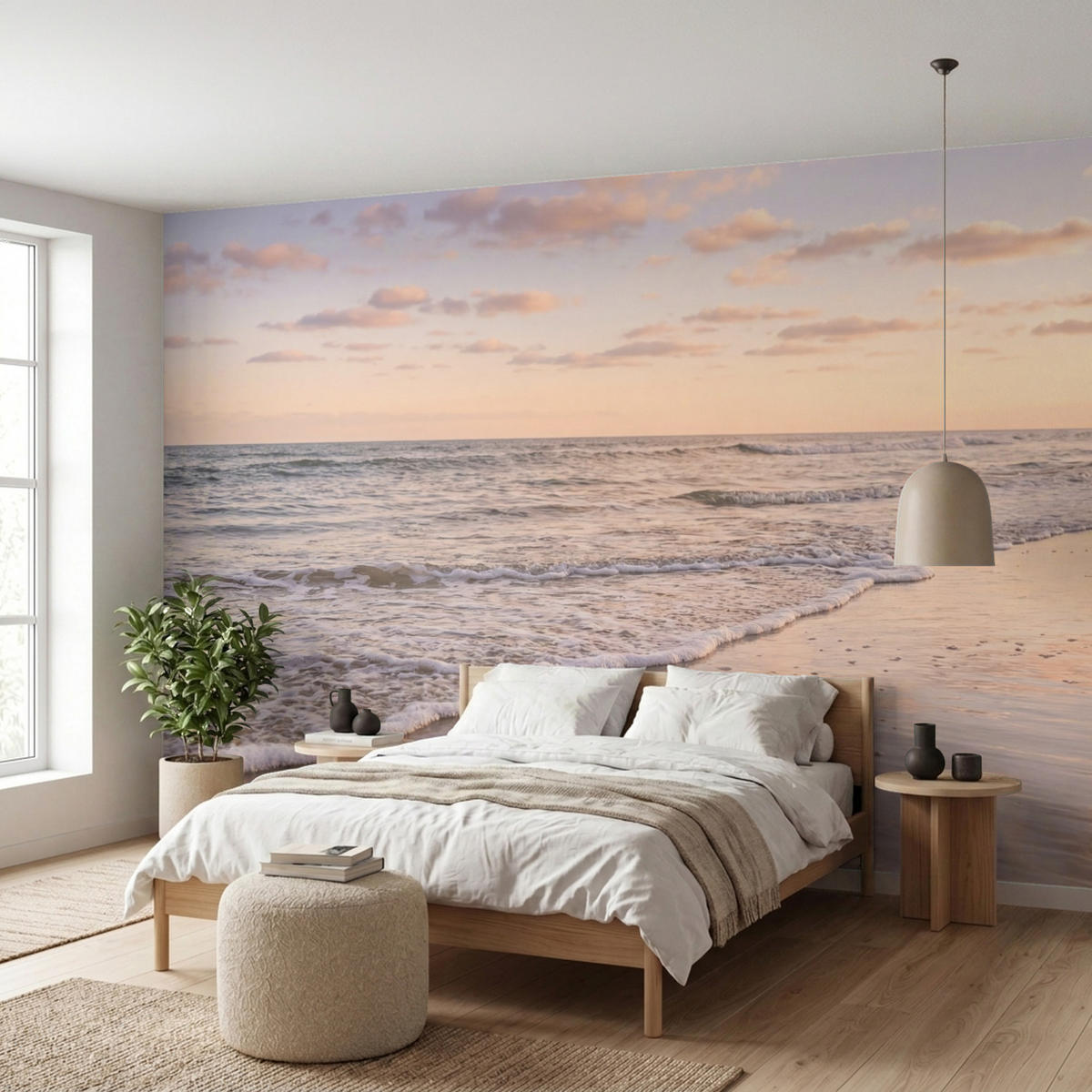 TAPETE - Strand - Brandung - Wolken - 350x200 cm - Hellrosa, Papier (350/200cm) - OnlyWow