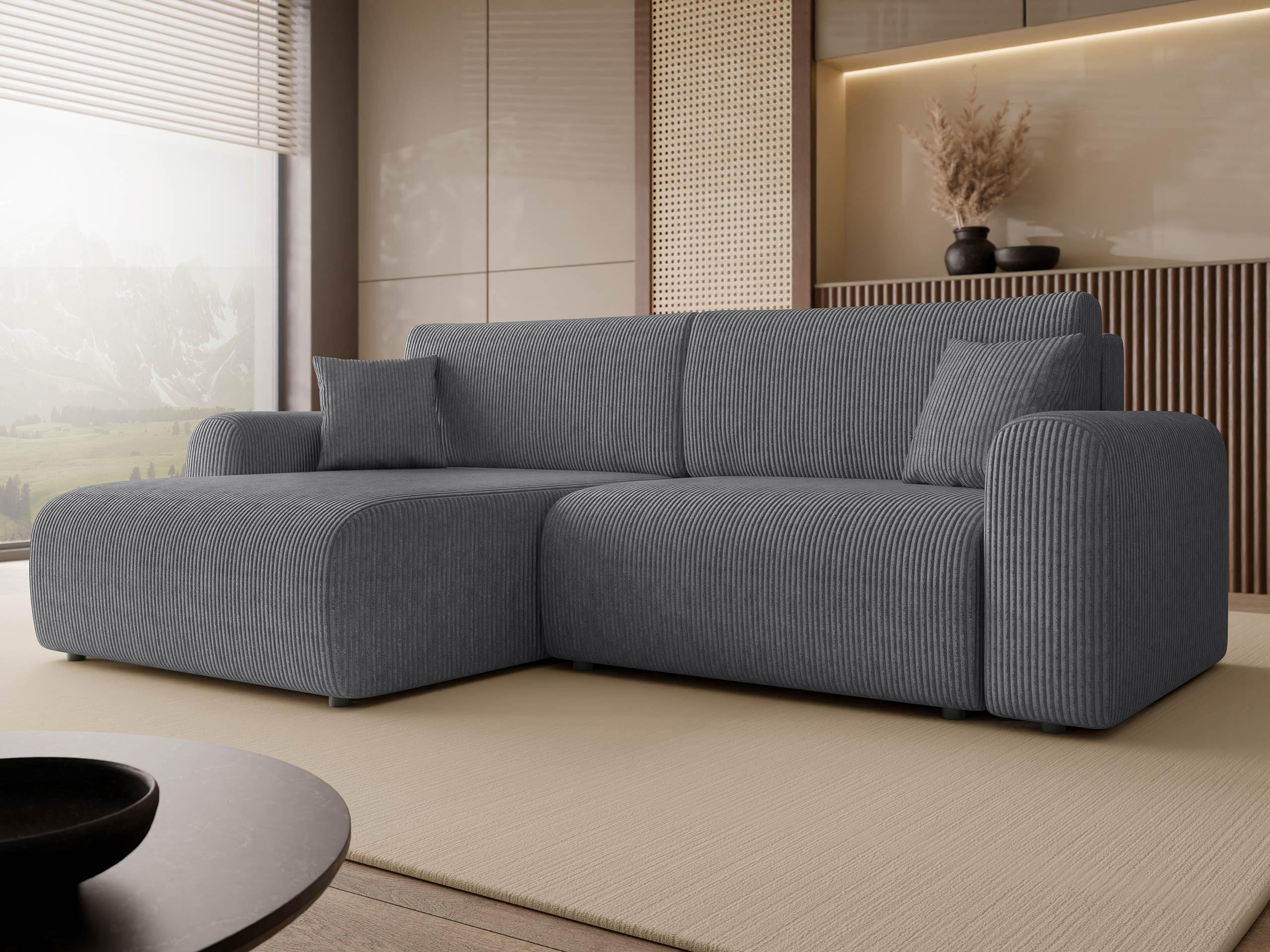 ECKSOFA Floryn L Cord - Schwarz/Grau, Holz/Kunststoff (245/145cm) - MIRJAN24