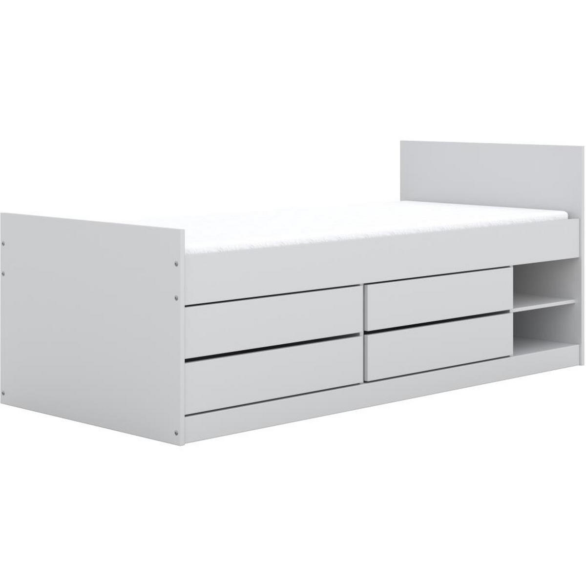 JUGENDBETT Leon 90/200 weiß mit Matratze - Weiß, Holzwerkstoff (90/200cm) - Beautysofa