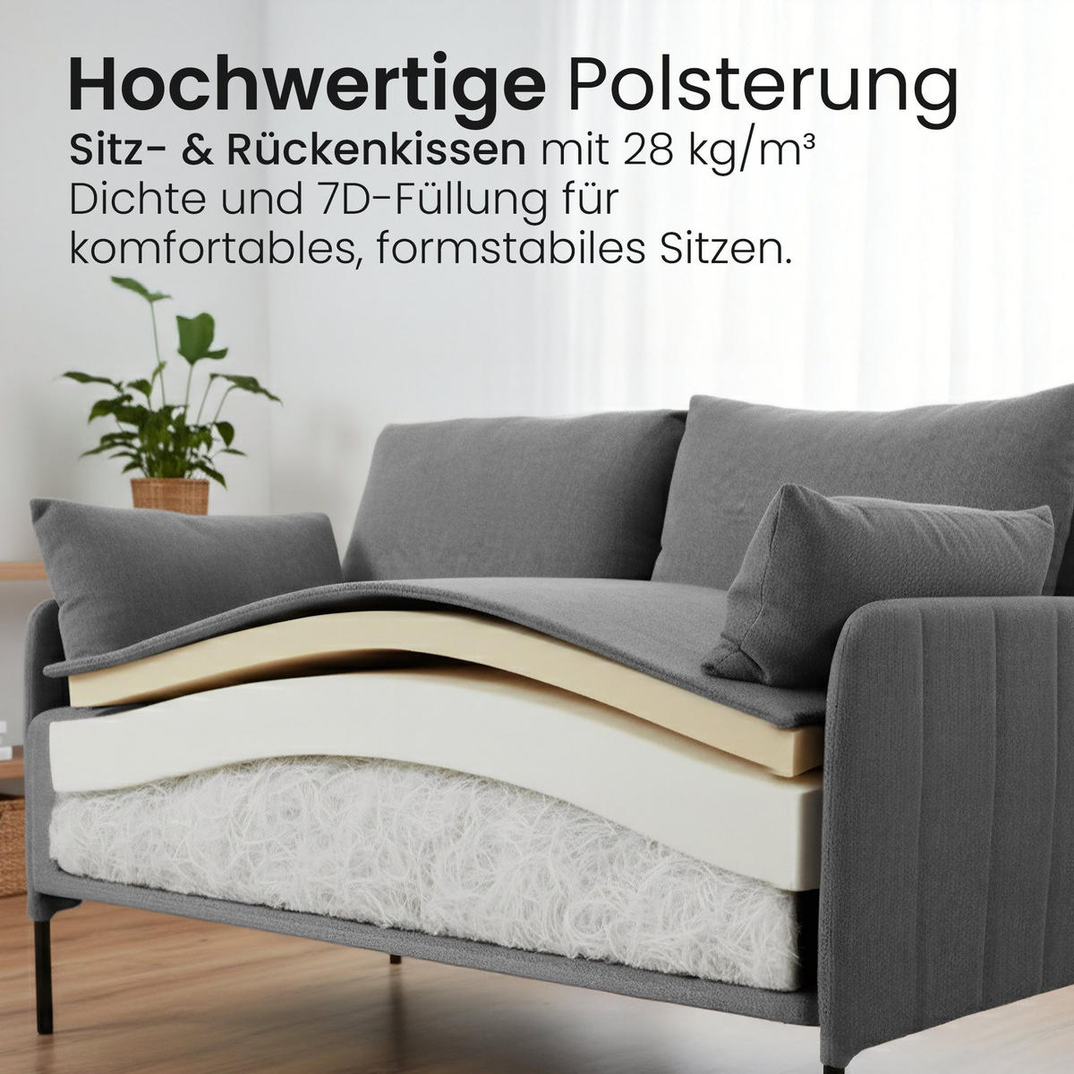 SOFA 131/79 cm Stoff Hellgrau - Hellgrau/Schwarz, Textil/Metall (131/79/79cm) - CLP