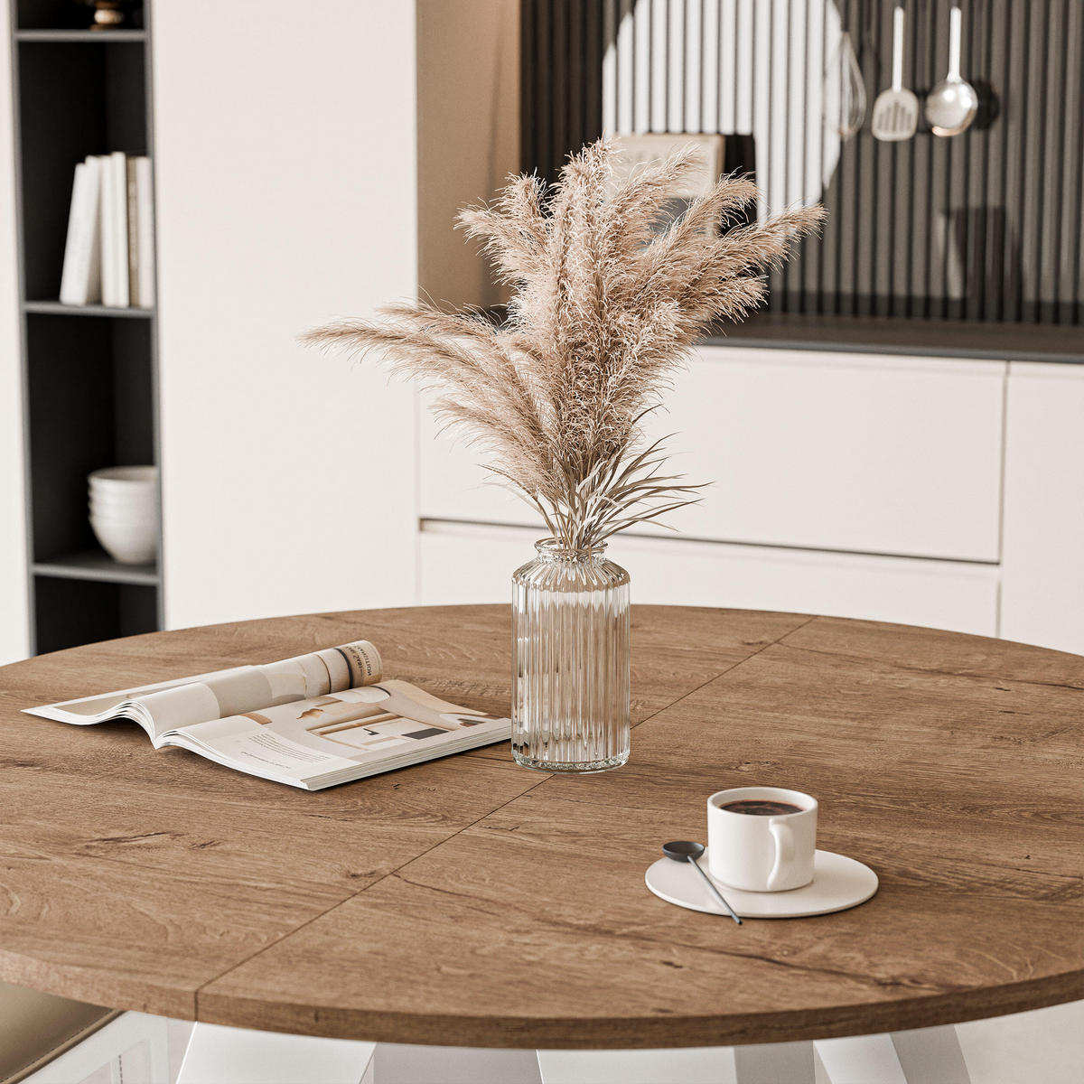 ESSTISCH ausziehbar auf MDF, Lefkas Eiche - Dunkelbraun/Weiß, Holzwerkstoff (90/90/76cm) - Idohome