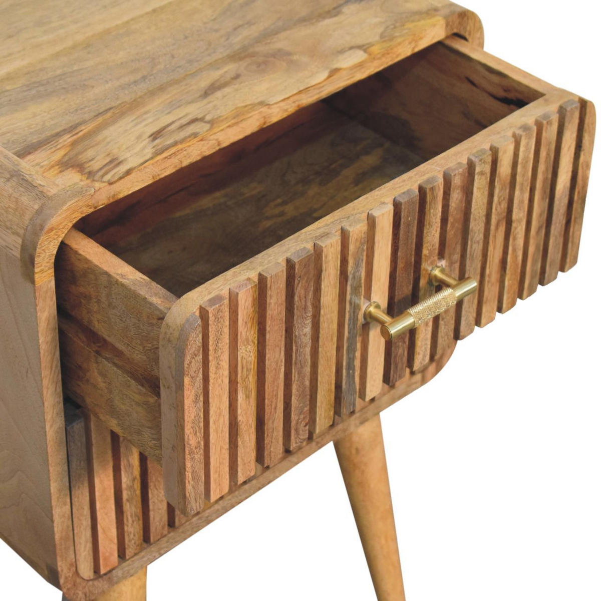 NACHTTISCH T-Bar Riffel, beige - Beige/Messingfarben, Mangoholz/Holz (35/65/45cm) - Artisan Furniture