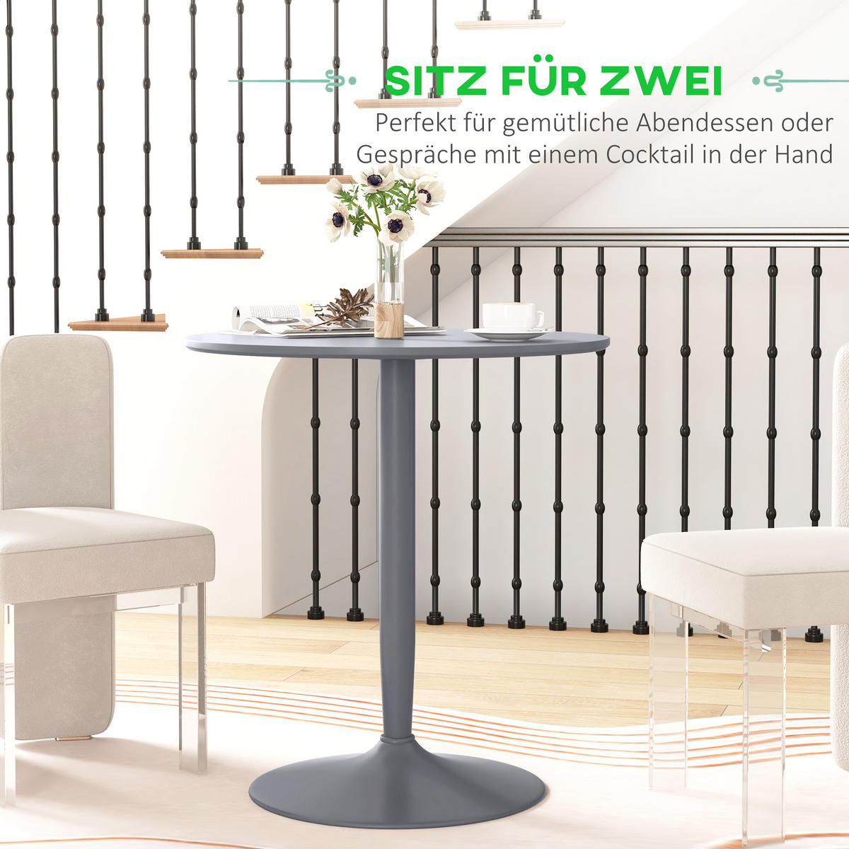 ESSTISCH Runder Küchentisch, Rutschfester Esszimmertisch für 2 Personen Grau - Grau, Holzwerkstoff (70/70/75cm) - HOMCOM