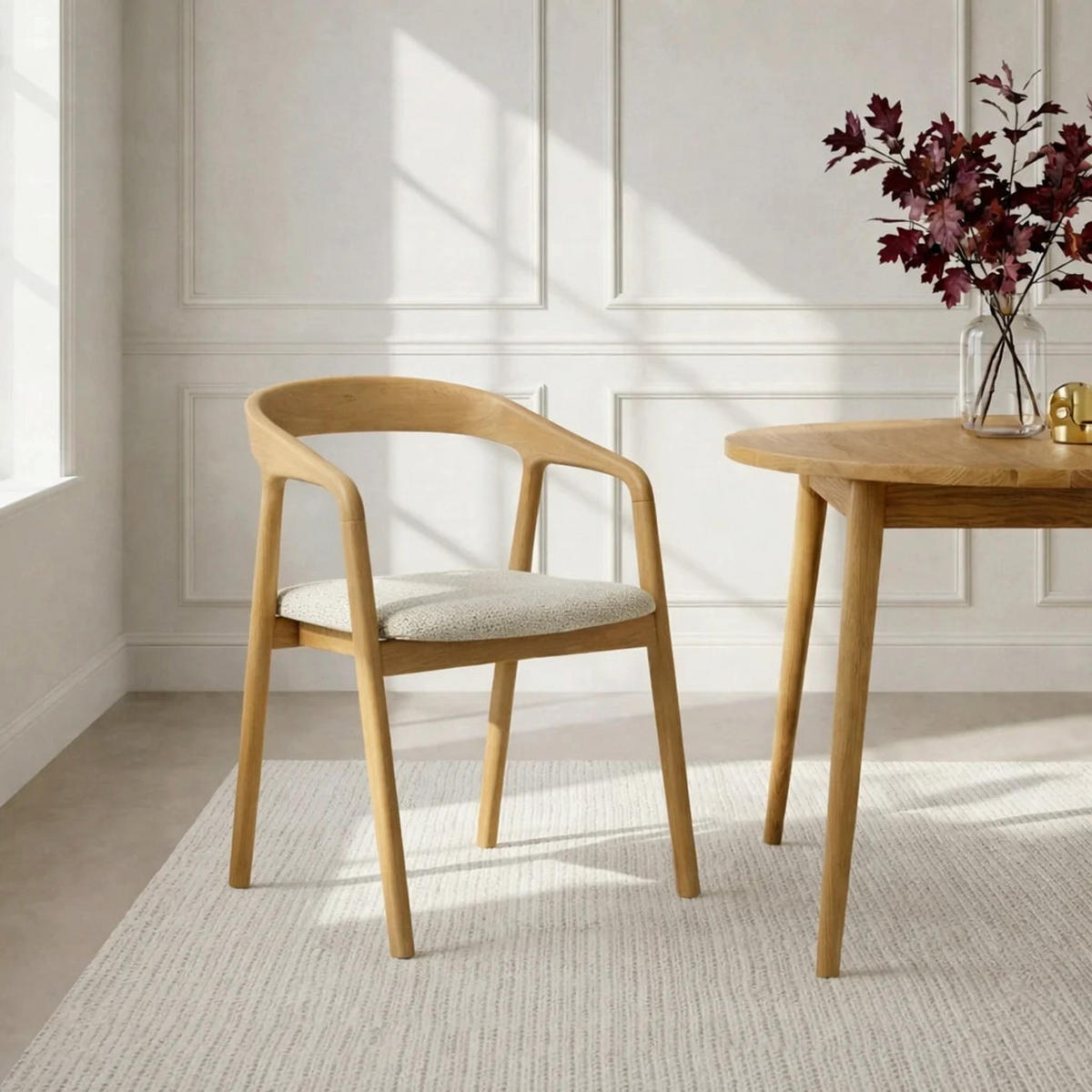 ESSZIMMERSTHUHL Celeste, Natur Massiveiche + beiges veganes Leder - Beige, Holz (53/80/62cm) - WOODEK