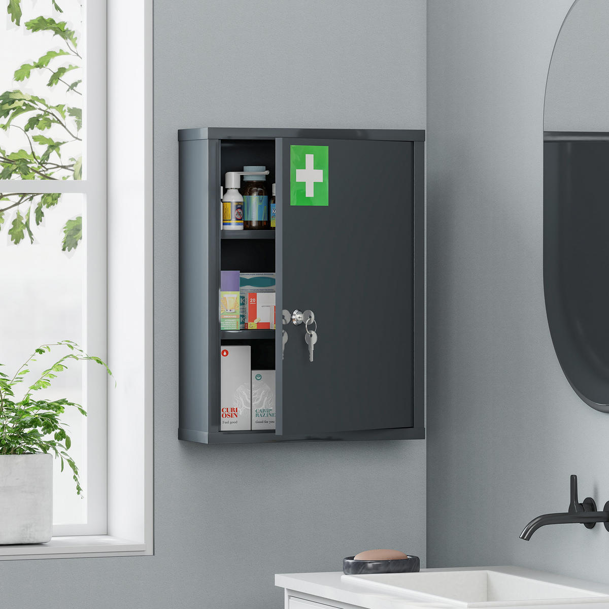 MEDIZINSCHRANK Kaltgewalzter Stahl Kohlegrau - Dunkelgrau, Metall (15/53.5/40cm) - Kleankin