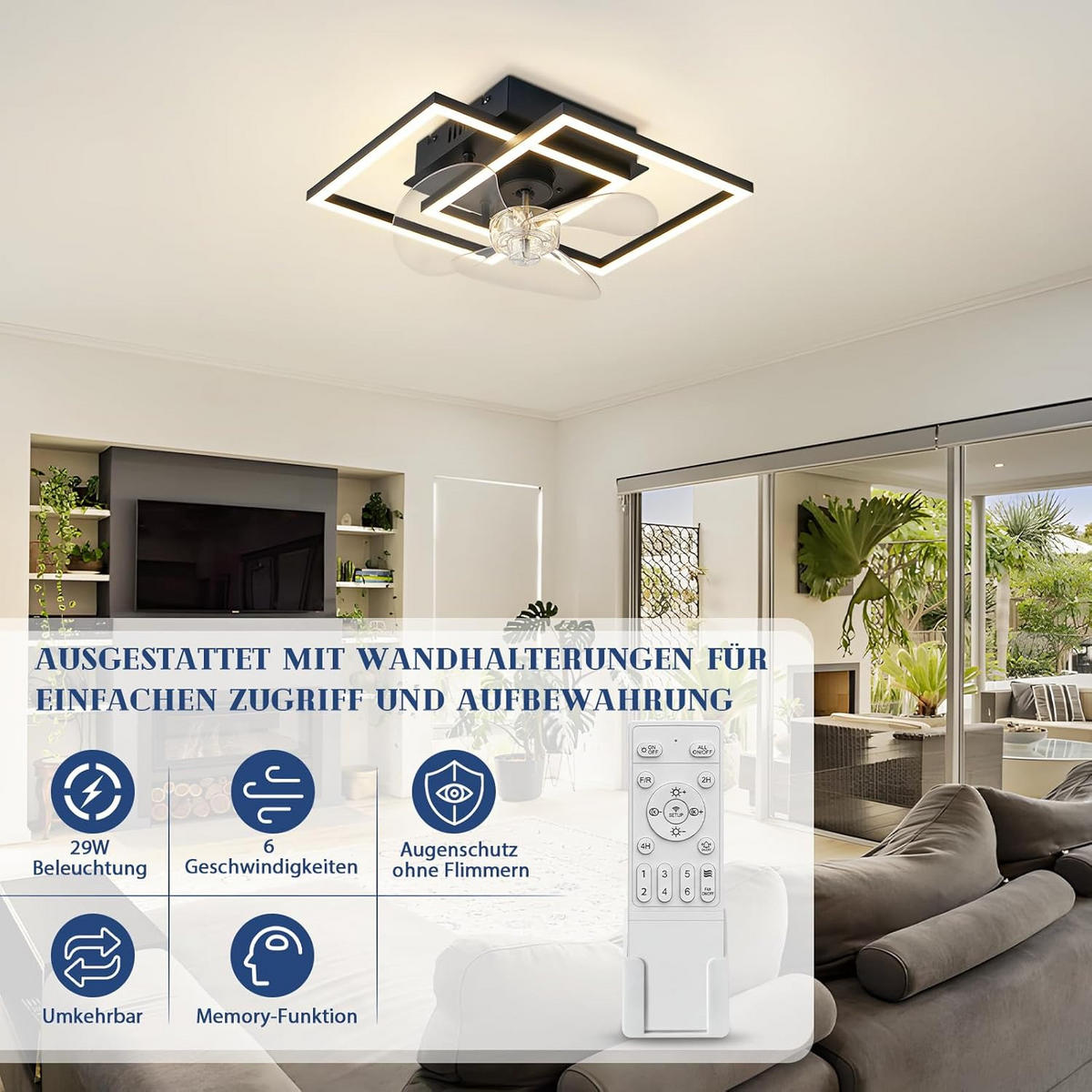LED DECKENVENTILATOR 37/37/16.5cm - Schwarz, Metall (37/37/16.5cm) - Nettlife