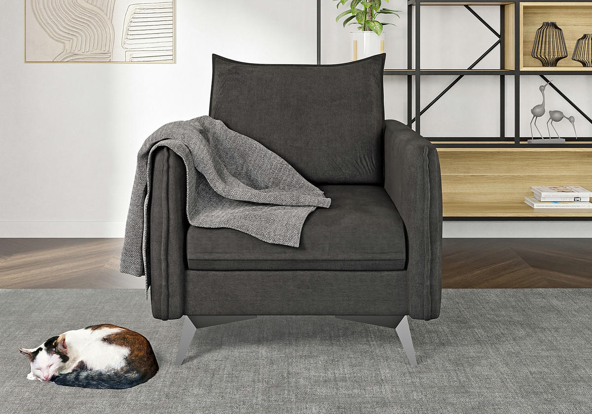 SITZGARNITUR 3+2+1 Pulse Graphit Luxusmikrofaser - Graphitfarben/Schwarz, Holz/Textil (199/86/91cm) - S-Style Möbel