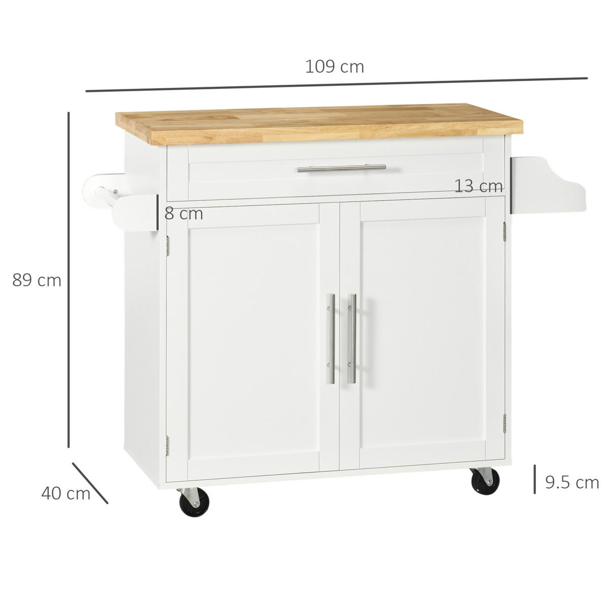 KÜCHENWAGEN 109x40x89cm Weiß mit Schublade,Schrank & Arbeitsplatte - Weiß, Holzwerkstoff (109/89/40cm) - Modfu