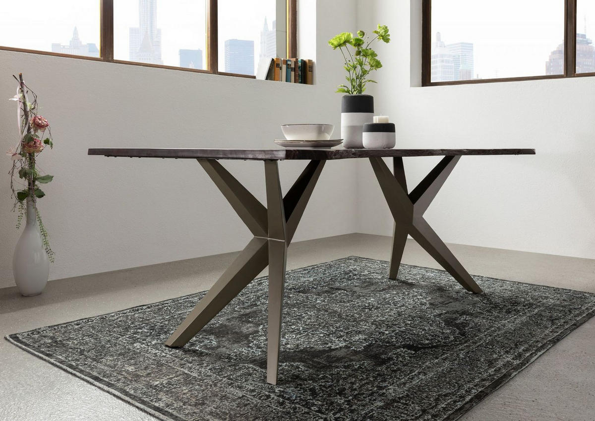 BAUMTISCH Akazie 180x90x76 braun lackiert Beine silber matt FREEFORM 4 #32 - Silberfarben/Braun, Holz (90/180/76cm) - Massivmoebel24