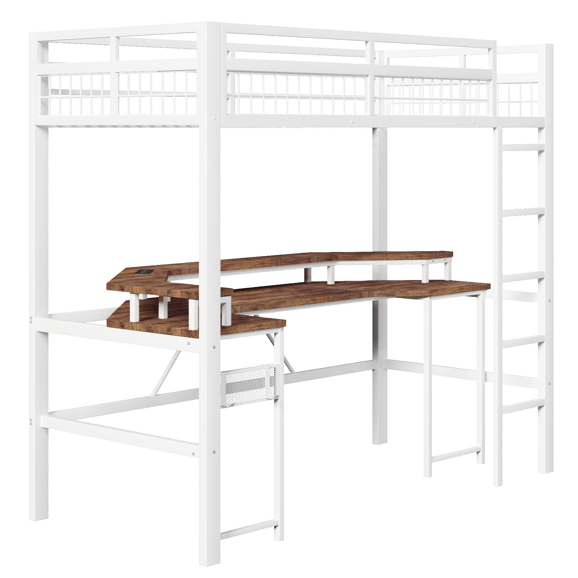 STILVORA HOCHBETT 90/200 cm in Weiß mit Schreibtisch, LED, USB und Lochwand