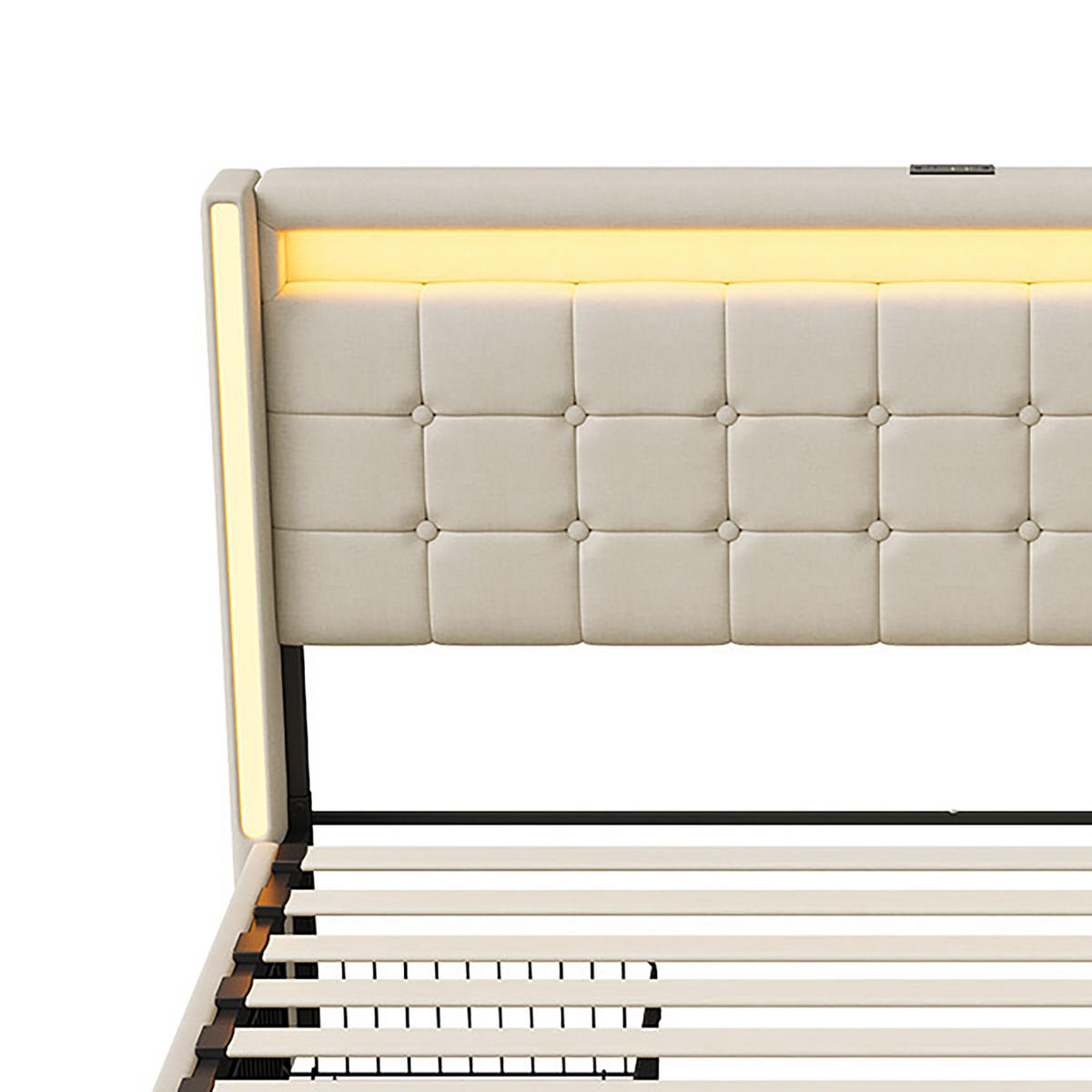 POLSTERBETT Geometrisch 140/200 cm mit 4 Schubladen & App-LED Leinenoptik Beige - Beige, Textil (140/200cm) - Creahappy