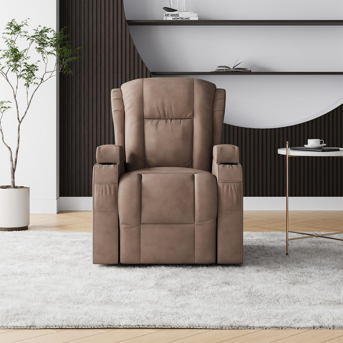 MASSAGESSESSEL elektrisch MIT GETRÄNKEHALTER - Braun, Metall (102/105/93cm) - SHOPENTRA