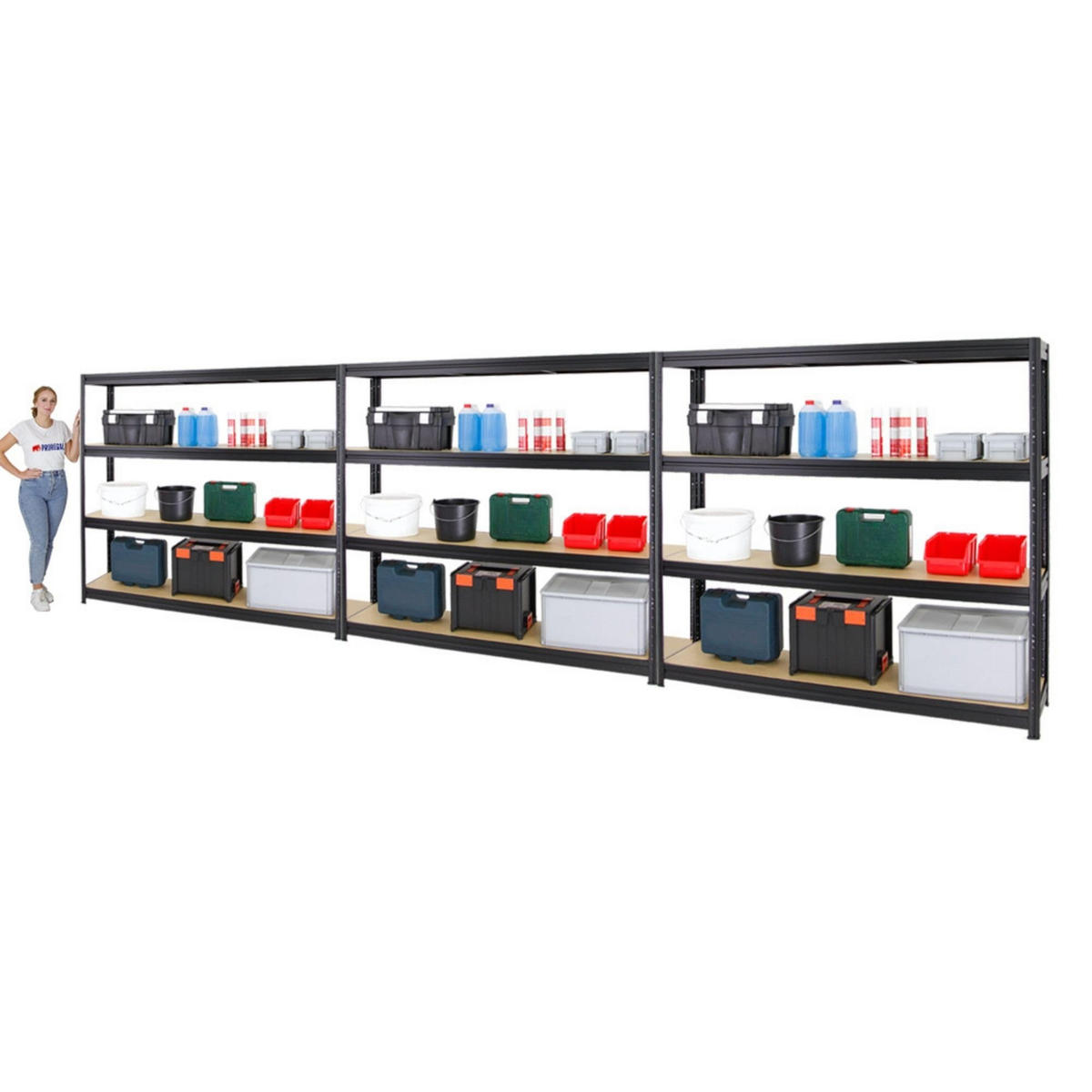 SCHWERLASTREGAL Dino 3er-Set mit 3x 180x200x45 cm Fachlast 500 kg Schwarz - Schwarz, Metall (600/180/45cm) - PROREGAL