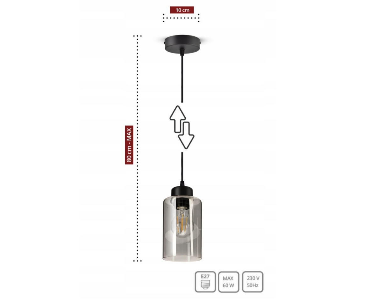 PENDELLEUCHTE TUBE - Transparent/Schwarz, Glas/Metall (10/10/80cm) - kiki design