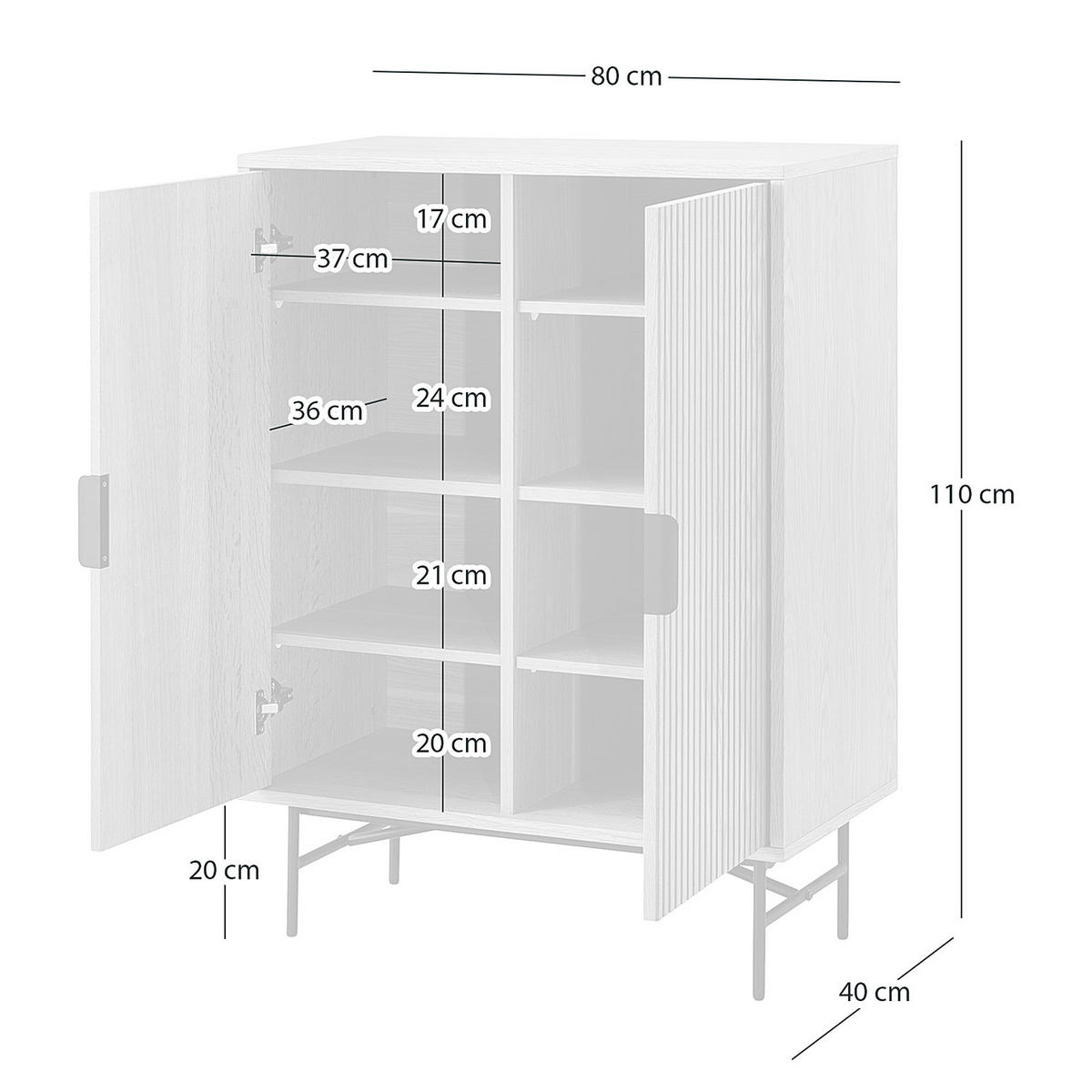 KOMMODE mit 2 Türen - Echtholzfurnier - Eichefarben, Holzwerkstoff (80/110/40cm) - home24