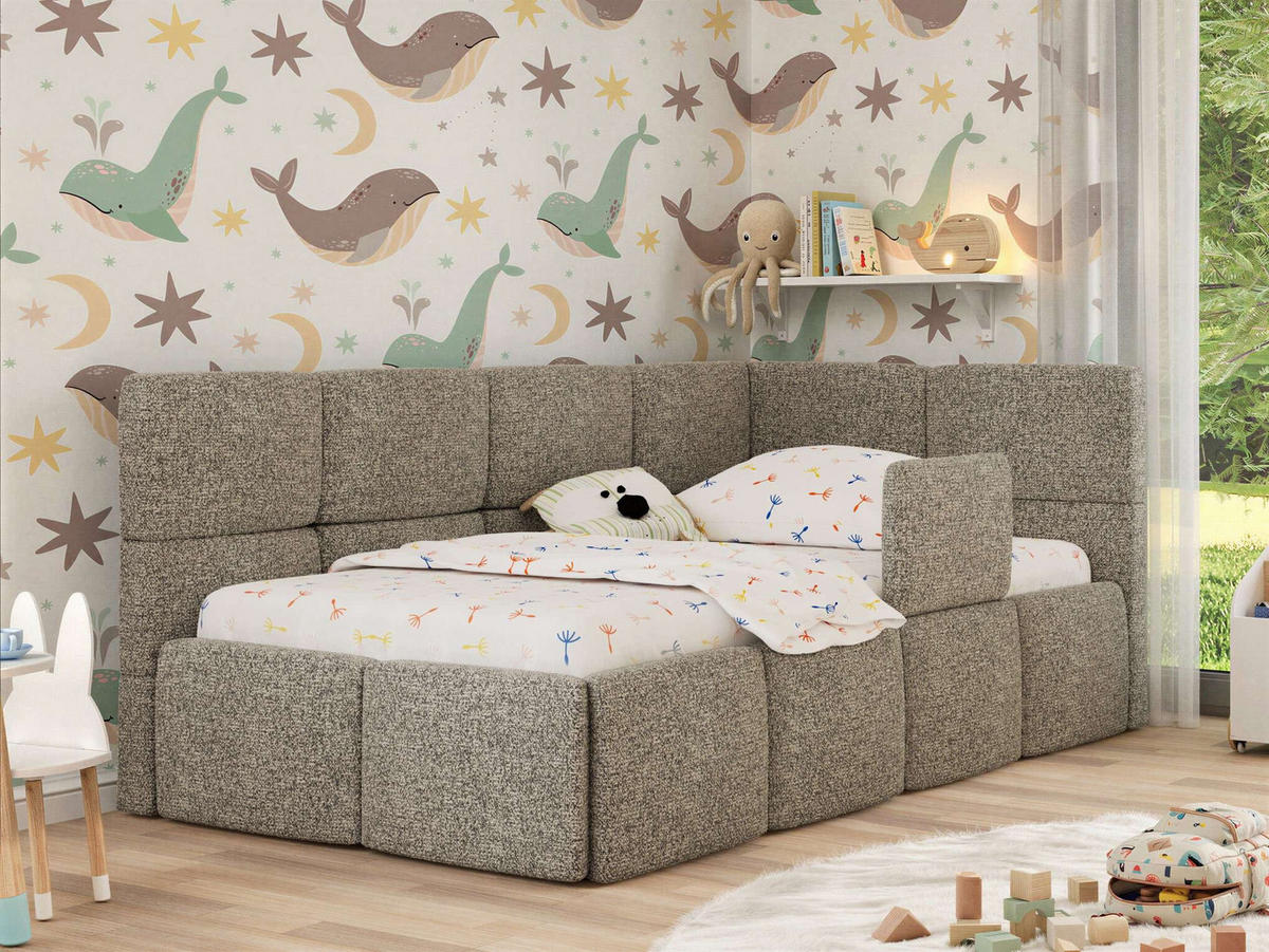 DĚTSKÁ POSTEL ARVO ALTA 90/200 - Šedá Strukturovaná látka - Pravá - šedá, textil (90/200cm) - MKS