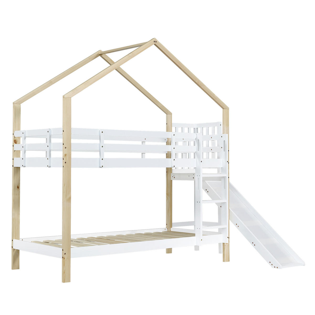 HAUSBETT Natur, Weiß - Ahornfarben/Weiß, Holz/Holzwerkstoff - Raumix