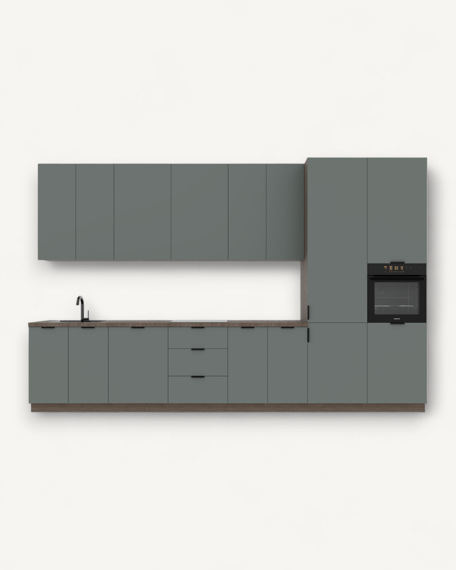 KÜCHENZEILE 400 cm –Sorento K73-M400 - in Grün / Matt - Schwarz/Grün, Holz/Holzwerkstoff (400/247/58cm)