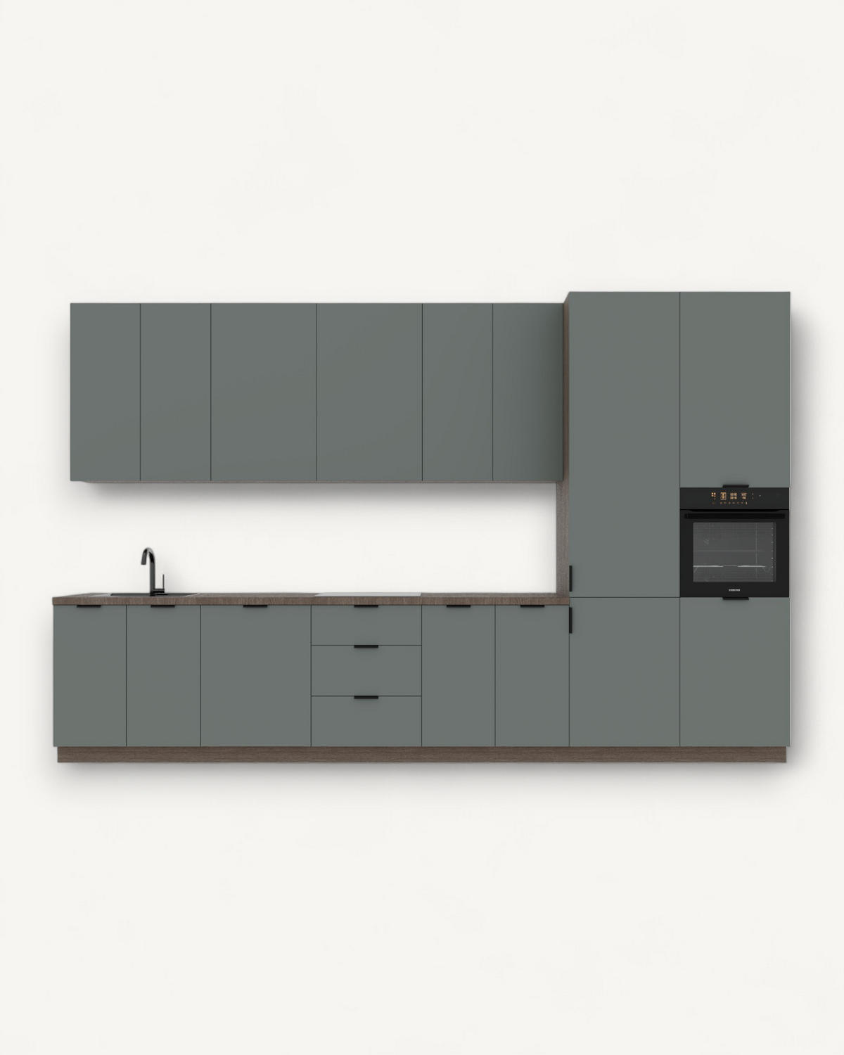 KÜCHENZEILE 400 cm –Sorento K73-M400 - in Grün / Matt - Schwarz/Grün, Holz/Holzwerkstoff (400/247/58cm)