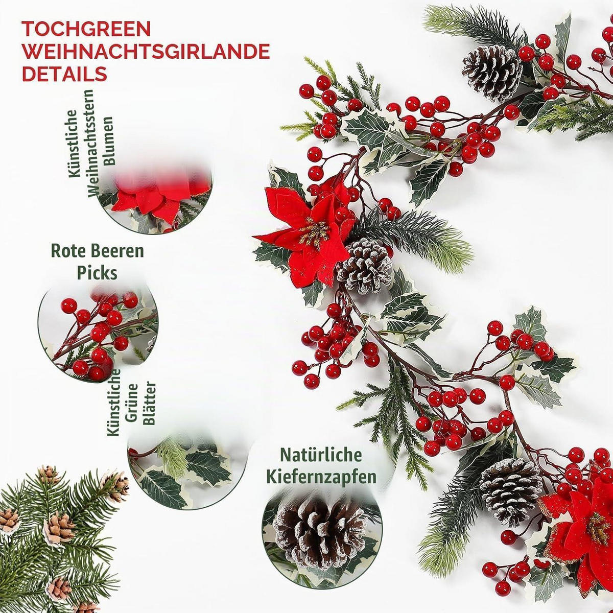 GIRLANDE 2-teiliges Set mit roten Beeren und Tannenzapfen 180 cm - Multicolor, Kunststoff (180cm)