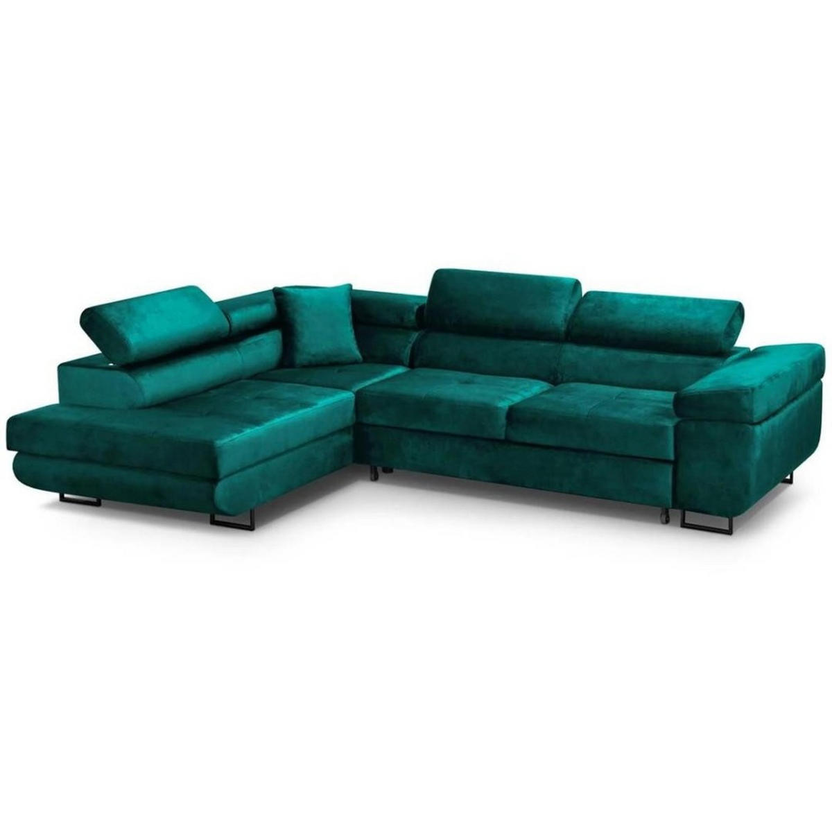 ECKSCHLAFSOFA Waldo verstellbaren Kopfstützen, Dunkelgrün, links - Dunkelgrün/Schwarz, Textil (275/203cm) - Beautysofa