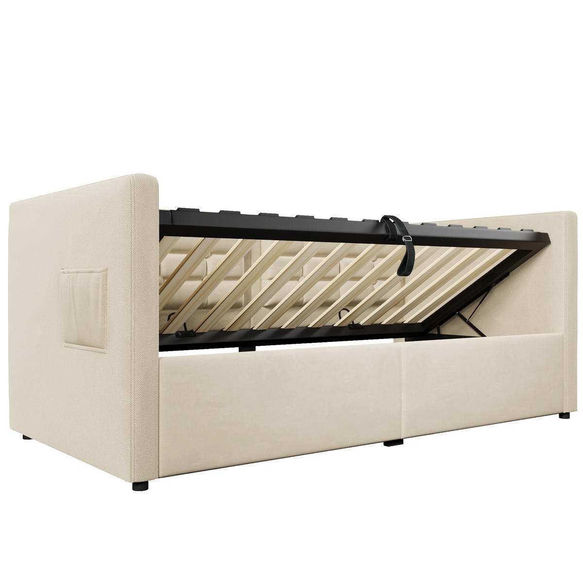 SCHLAFSOFA aus Samt 90x200 cm Beige mit hydraulischem Stauraum, USB- und Type-C-Ladestation - Beige, Textil (90/200cm) - IVMEU
