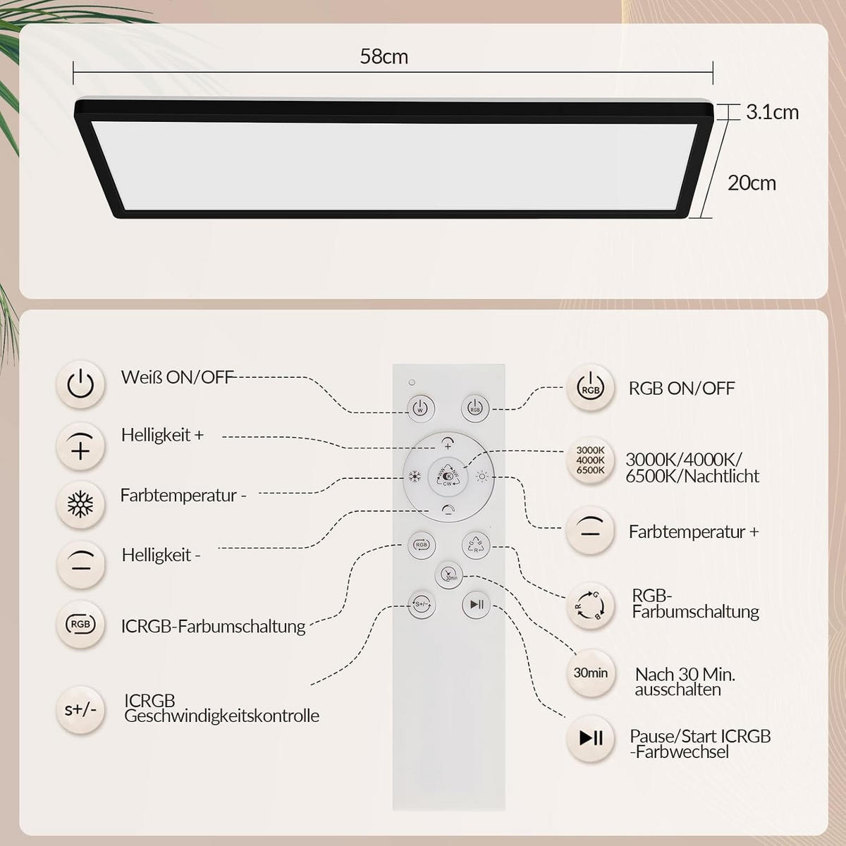 LED DECKENLEUCHTE Orvex 58/20/3 cm - Schwarz, Kunststoff (58/20/3cm) - ZMH