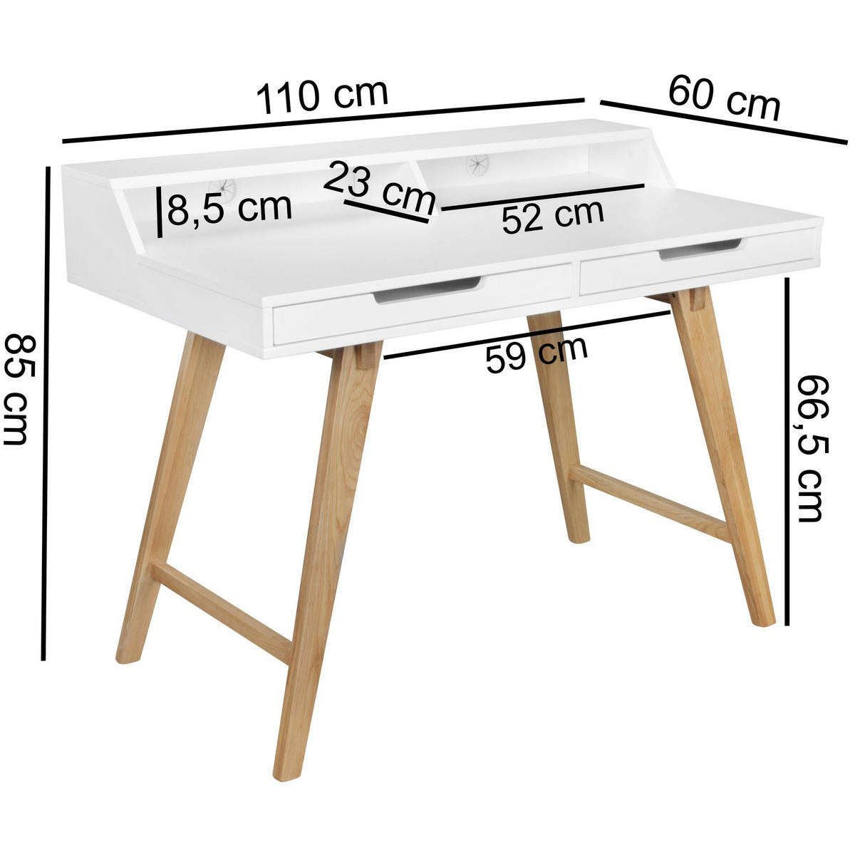 SCHREIBTISCH – Retro Look, große Arbeitsfläche, modern - Beige/Weiß, Eichenholz/Holz (60/110/85cm) - KADIMA DESIGN