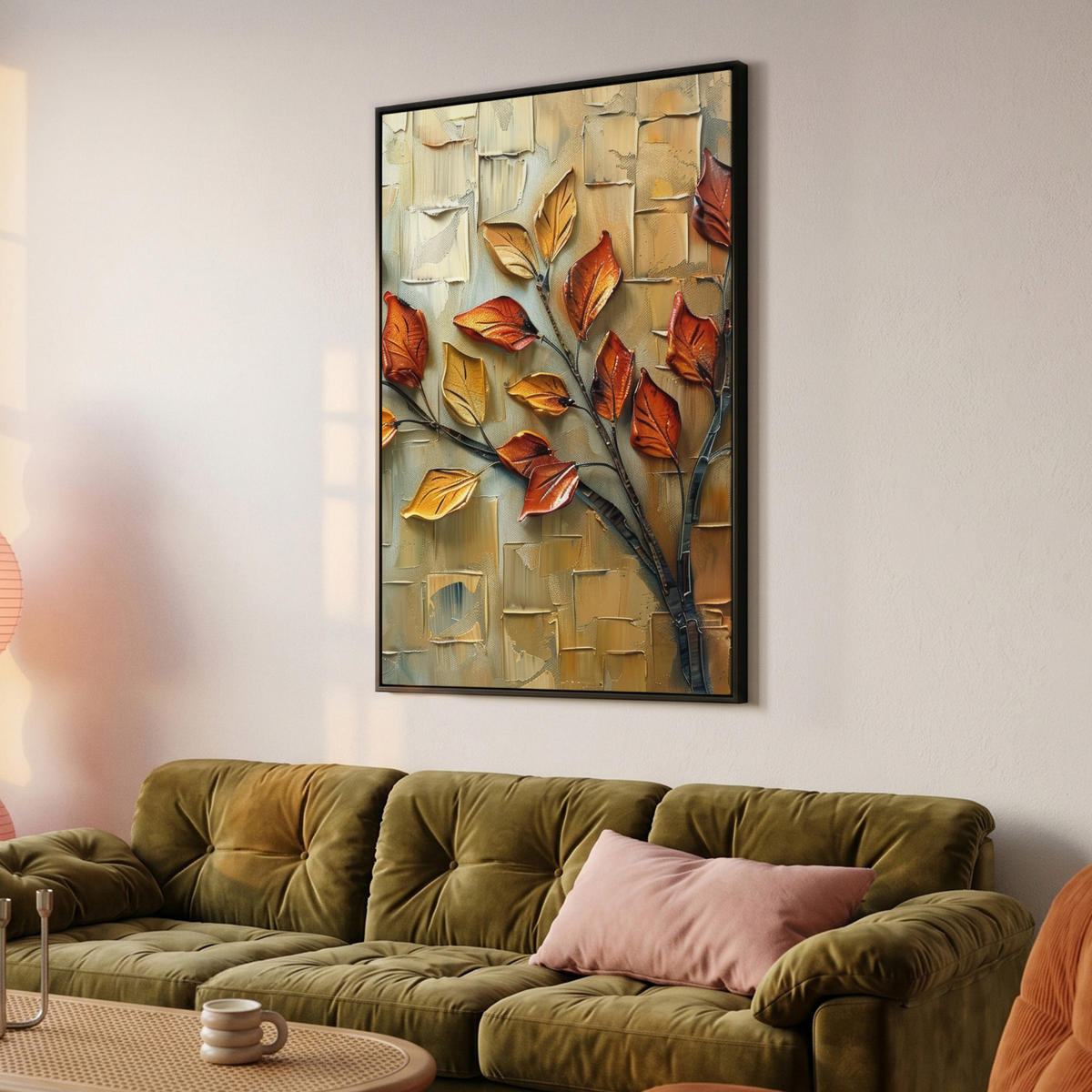 LEINWAND Bilder mit Rahmen - Baum - Abstrakt - Natur - Kunst - 80x120 - Goldfarben, Textil (80/120cm) - MuchoWow