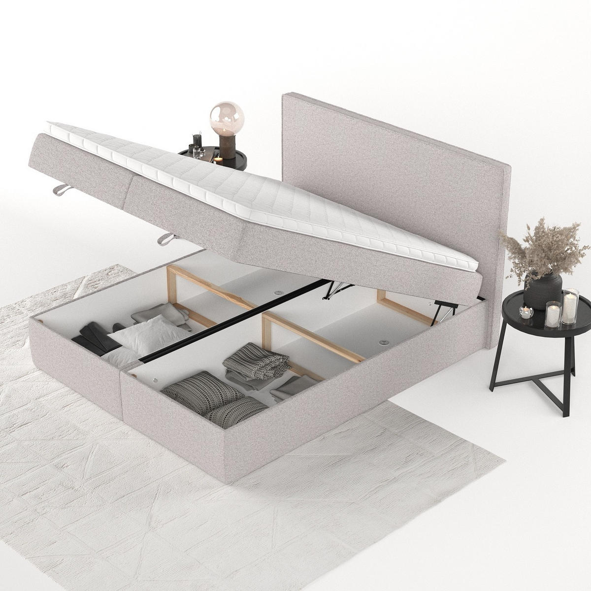 BOXBETT Velma 160/200 cm Beige im Riva Stoff - Beige/Schwarz, Holz/Holzwerkstoff (160/200cm) - AltaBeds