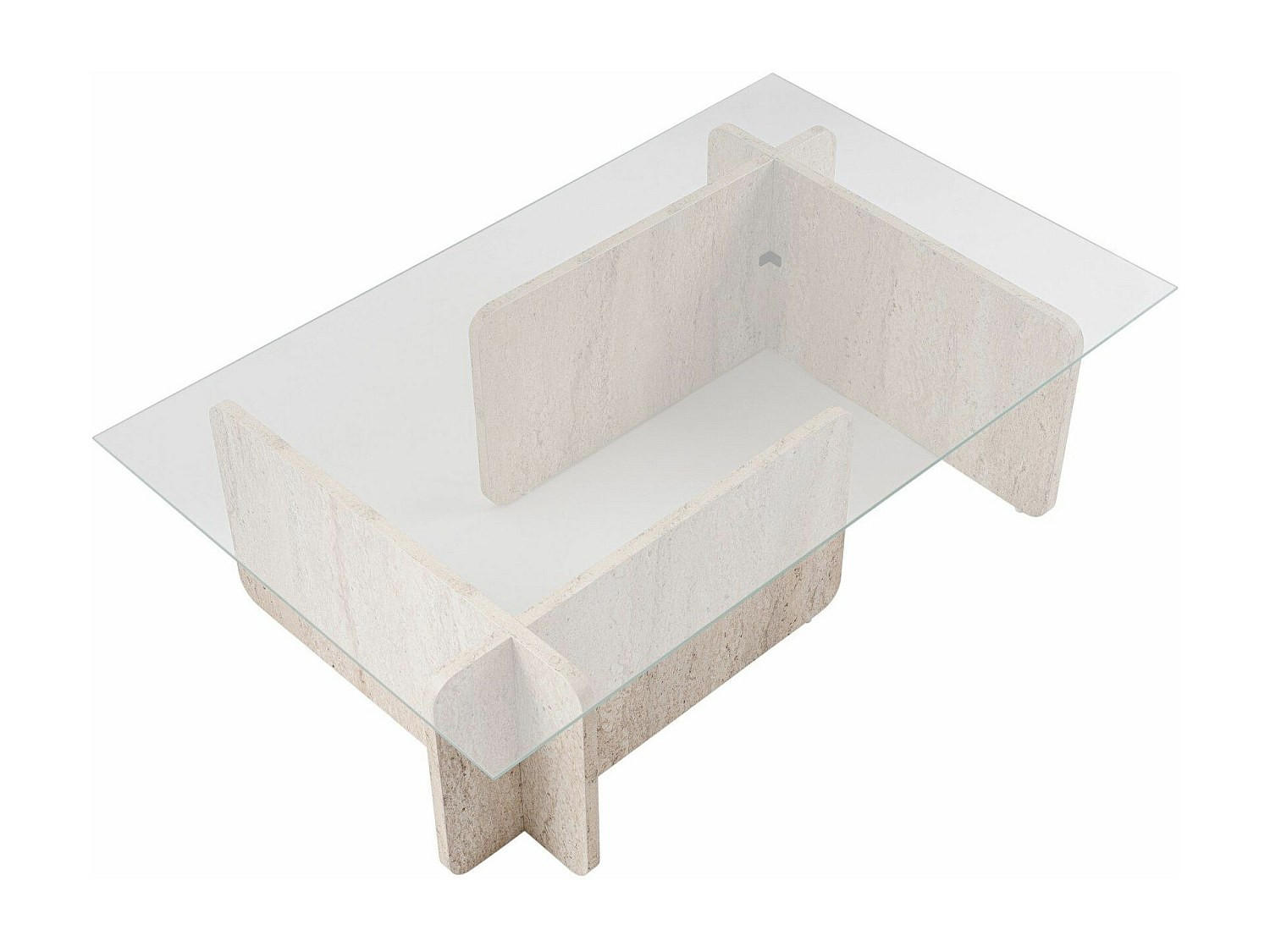 COUCHTISCH - Sicherheitsglas - Travertin-Optik - Beige & Transparent - AZRA - Transparent/Creme, Holz (65/105/30cm) - Vente-Unique