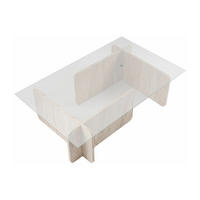 COUCHTISCH - Sicherheitsglas - Travertin-Optik - Beige & Transparent - AZRA - Transparent/Creme, Holz (65/105/30cm) - Vente-Unique