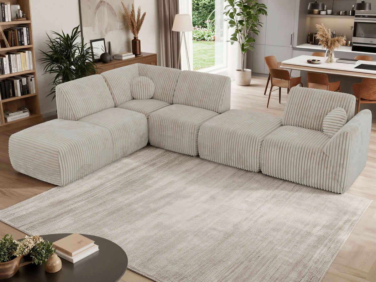 ROHOVÁ SEDAČKA NOARA 6M L Béžová Manšestr - Vlevo - černá/béžová, textil/plast (244/355cm) - MKS