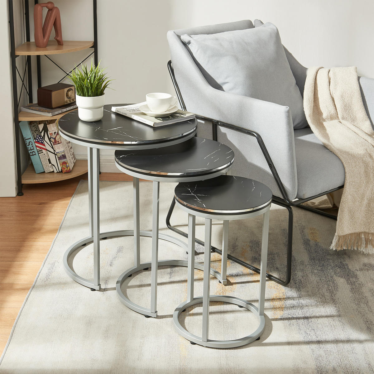 SATZTISCH Bornholm 50/50/55 - Schwarz, Holzwerkstoff (50/50/55cm) - [en.casa]