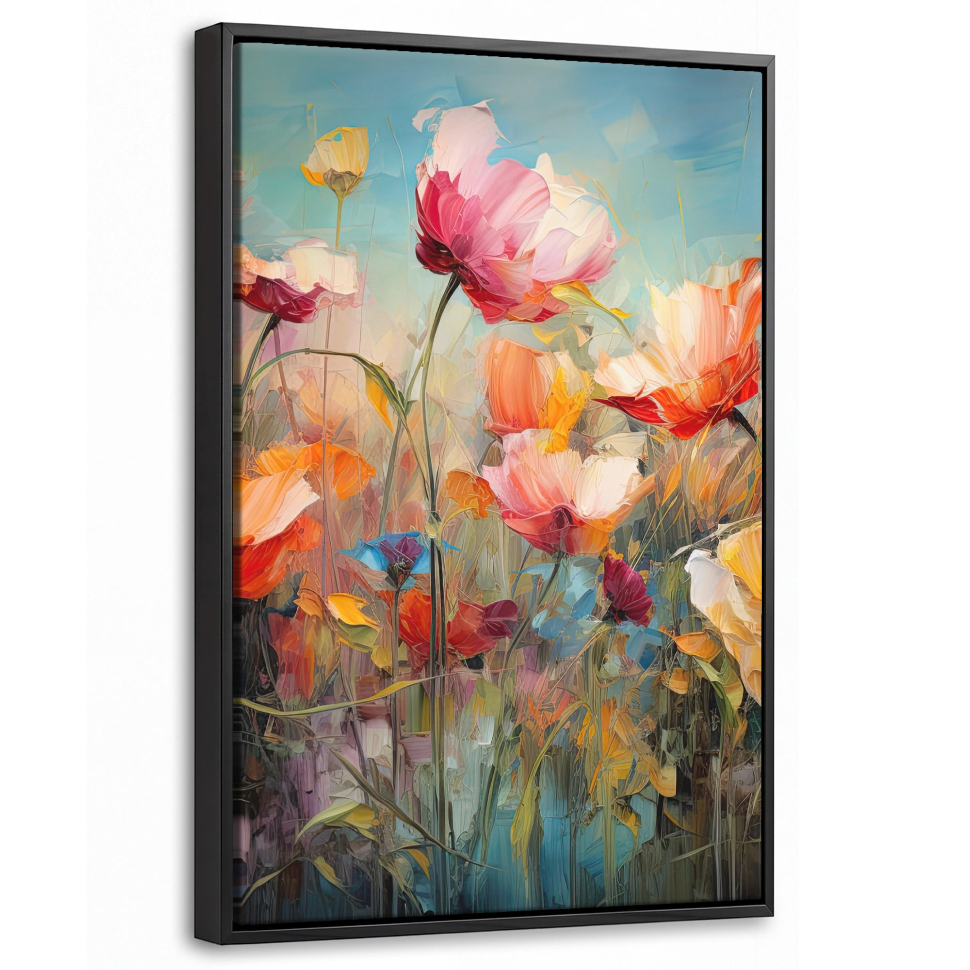 LEINWAND Bilder mit Rahmen - Blumen - Aquarell - Kunst - Botanisch - Natur - 40x60 - Orange, Textil (40/60cm) - MuchoWow