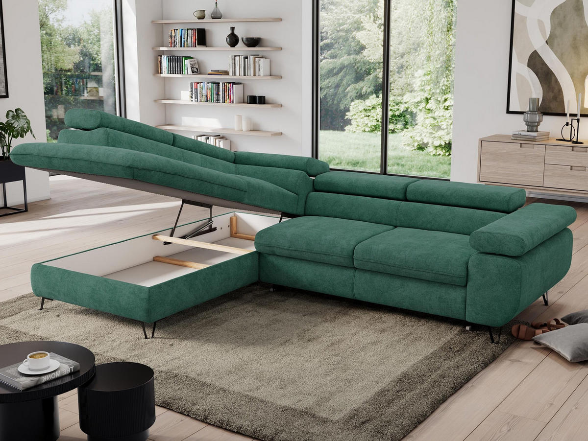 ECKSOFA PEDRO L Grün Struktur - Links Seite - Schwarz/Grün, Textil/Metall (208/273cm) - MKS
