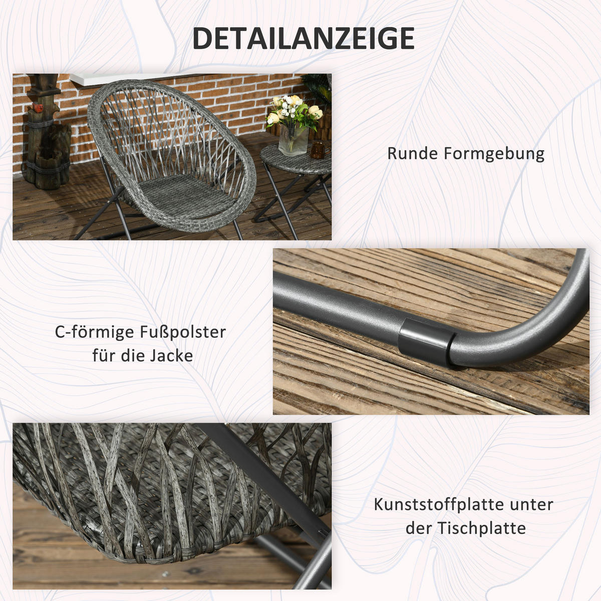 GARTENMÖBEL-SET 3-tlg., Klappbar Gartengarnitur mit Couchtisch, 2 Stühlen, Grau - Grau, Metall - Outsunny