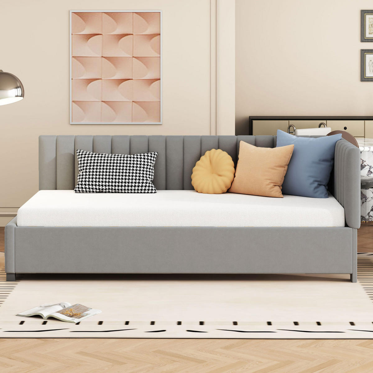 POLSTERBETT 90/200 cm Grau aus Samtstoff mit Lattenrost - Grau, Leder (90/200cm) - OKMYHOME
