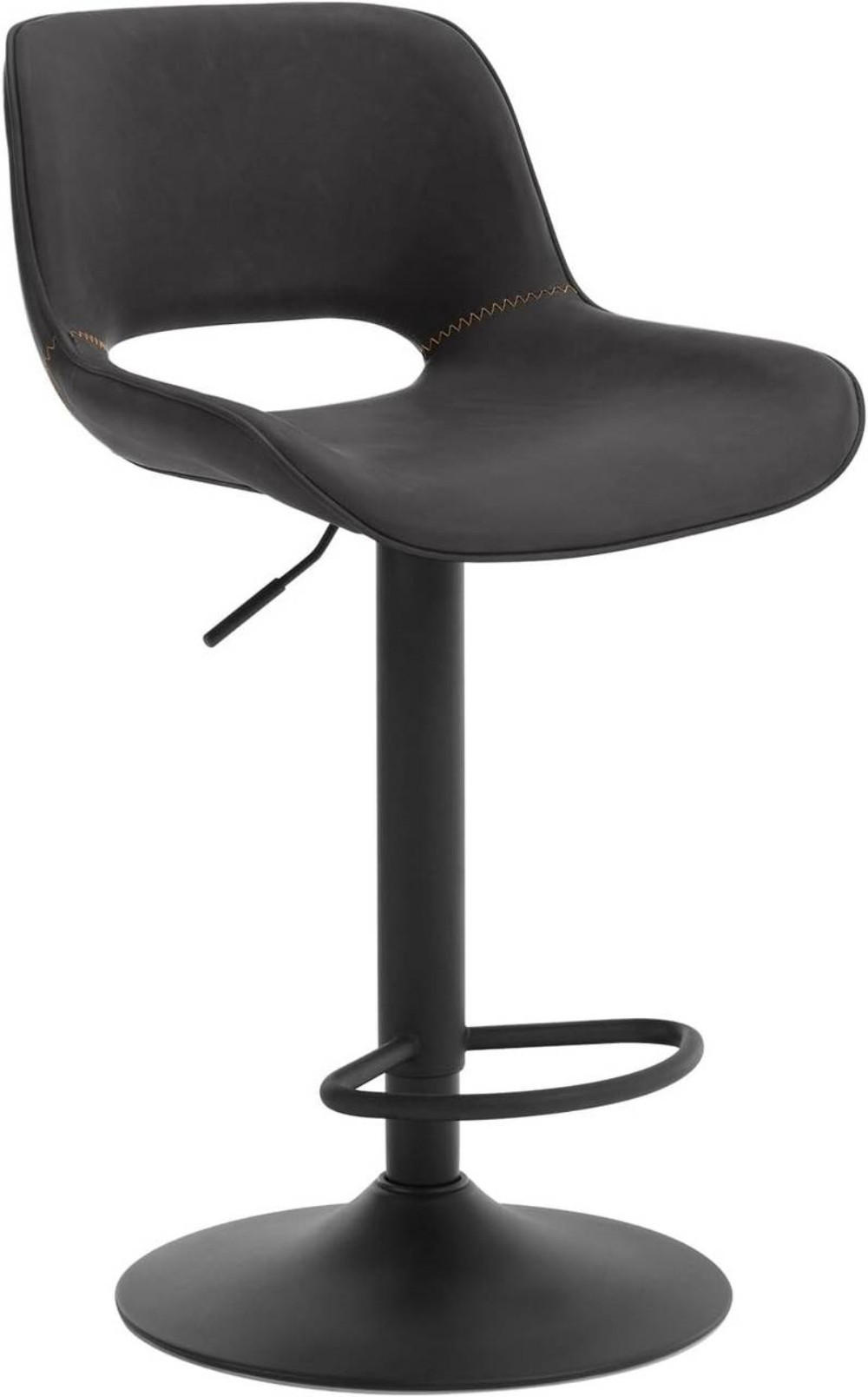 BARHOCKER mit Fußstütze, Kunstleder, Metall, Anthrazit - Anthrazit/Schwarz, Kunststoff/Metall (49/84/49cm) - Woltu