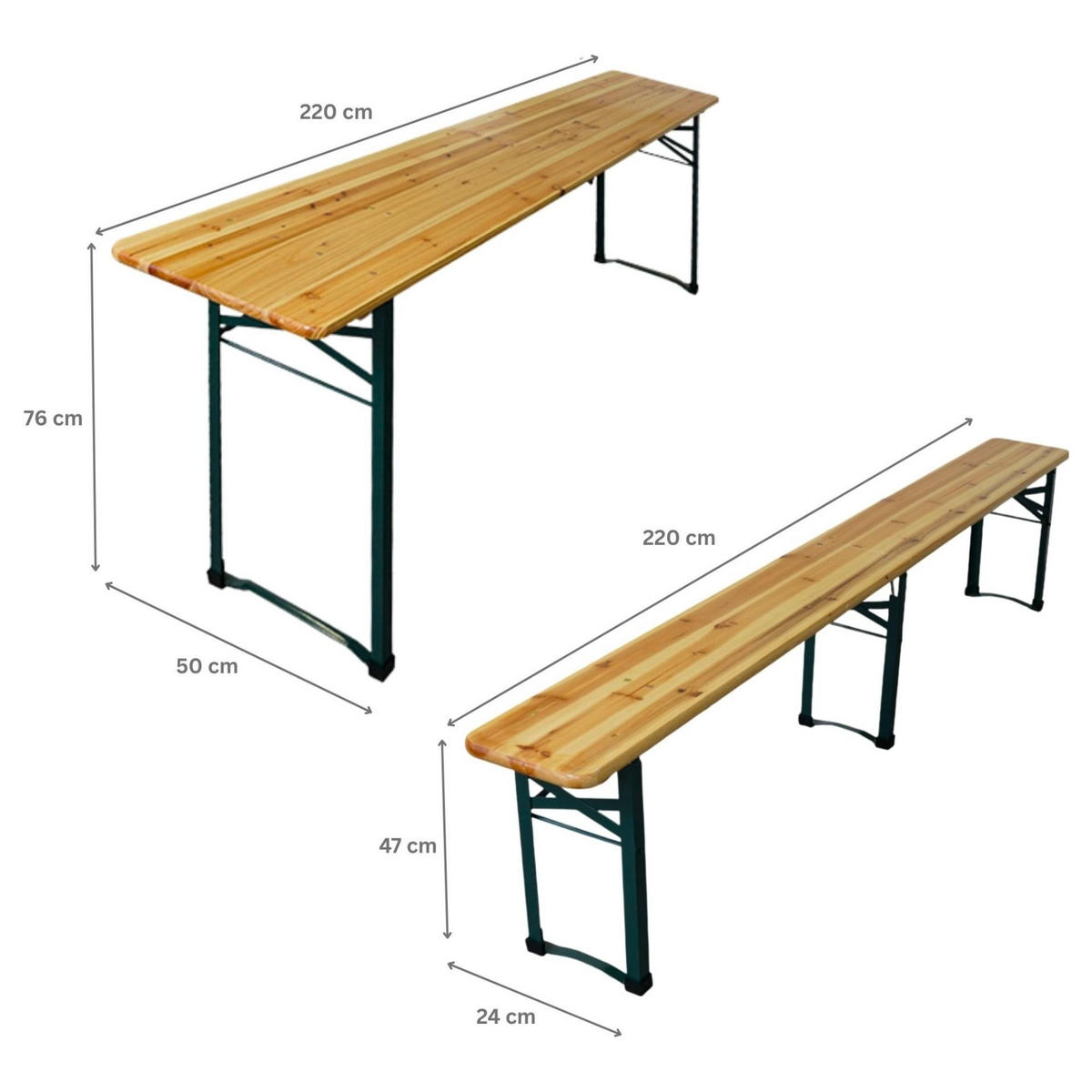 BIERZELTGARNITUR 3-teilig klappbar 1x Tisch 2x Bierbank 76x220x50 cm Holz - Hellbraun, Holz - CHEFGASTRO