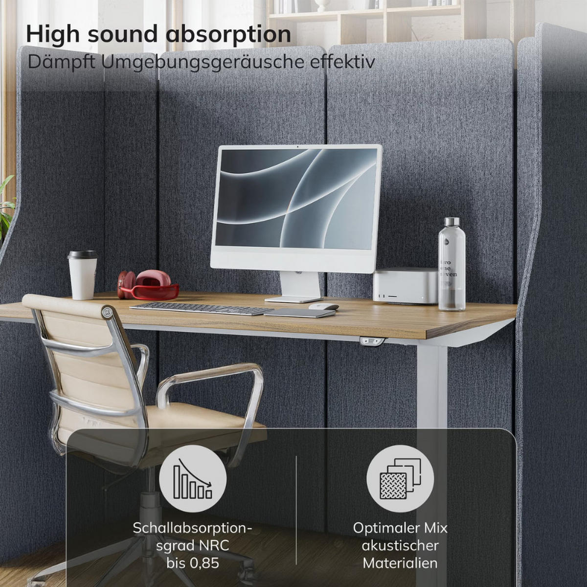 AKUSTIK-TRENNWAND mit Schalldämmung PEOLT 145x280x1,8cm Anthrazit Stellwand - Anthrazit, Kunststoff (280/145/1.8cm) - DELUKE