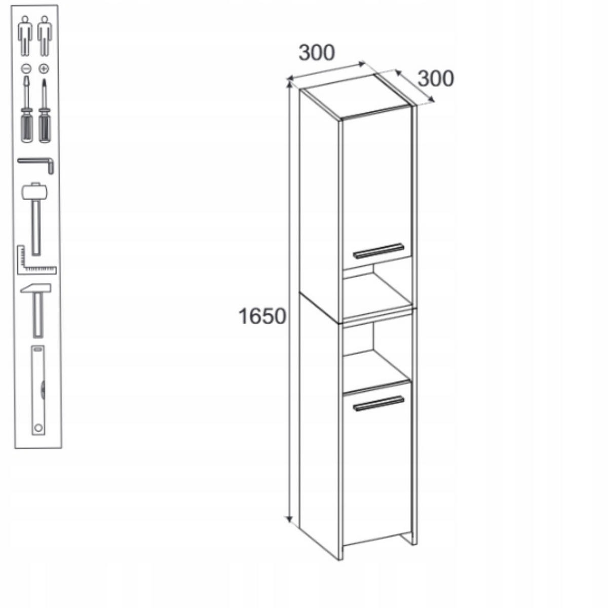 BADEZIMMERSCHRANK stehend – Grau/Eiche Wotan - Eiche Wotan/Grau, Holz (30/165/30cm) - Stiv Meble