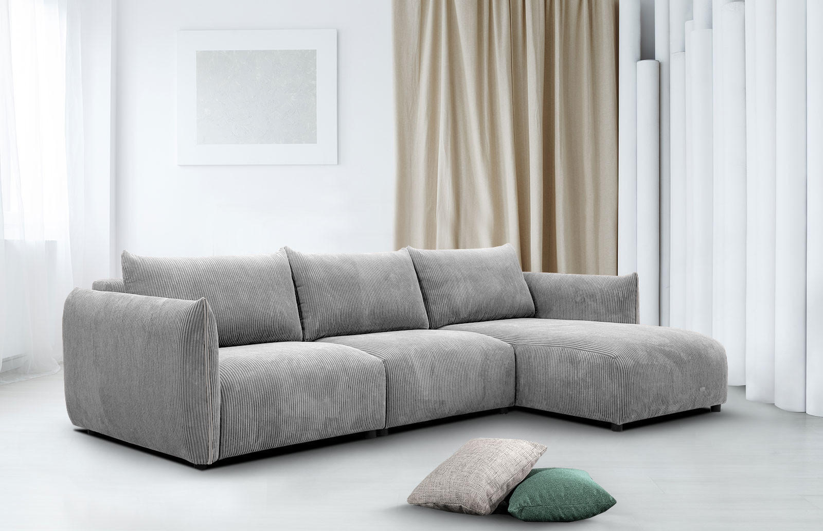 ECKSOFA TAUER 5-Sitzer, hellgrau - Hellgrau/Schwarz, Holzwerkstoff/Kunststoff (294/173cm) - Courtois Laville