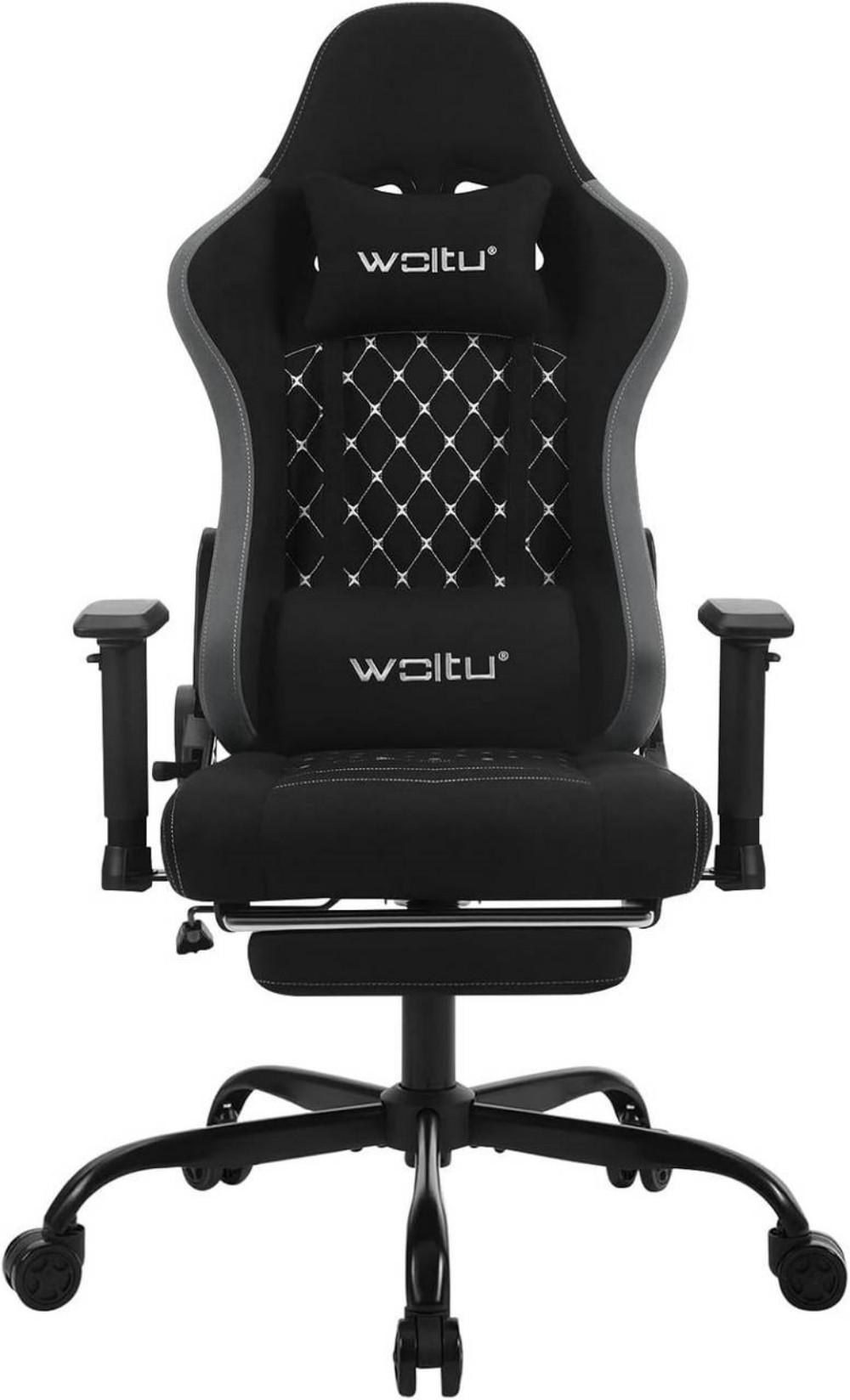 GAMINGSTUHL mit Massagefunktion, Tech-Stoff, Schwarz+Grau - Schwarz/Grau, Kunststoff/Textil (70/121.5/57.5cm) - Woltu
