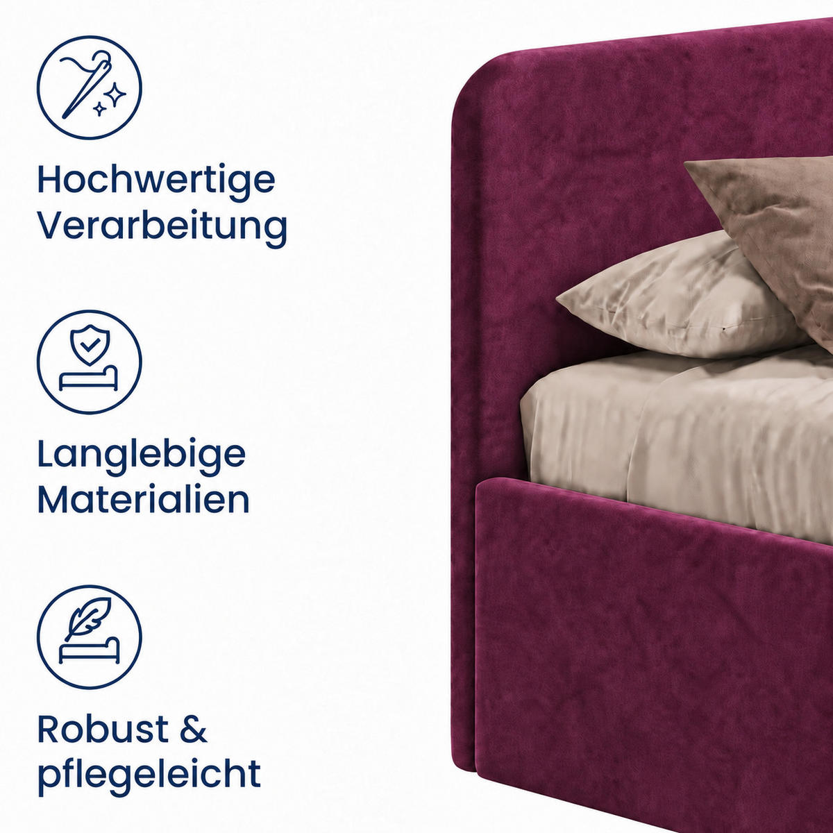 POLSTERBETT 200x200 cm Microvelours in Beere - Beere, Textil (200/200cm) - Home Collective