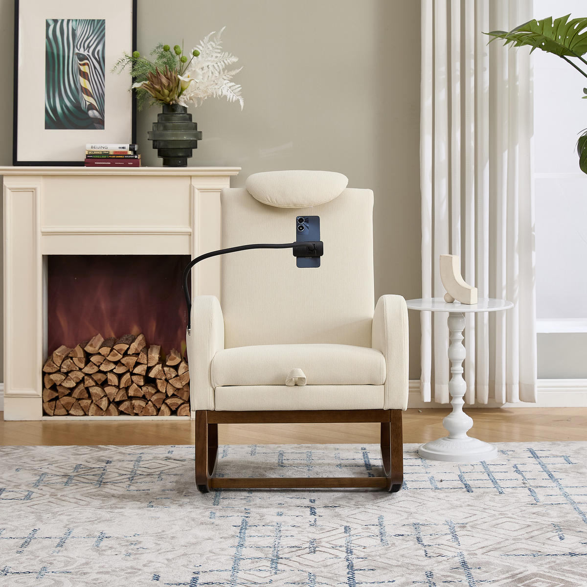 SESSEL 65/88/99 cm, hoher Rücken mit Kopfstütze, Cordbezug, Creme - Creme, Textil (88/99/65cm) - Redom